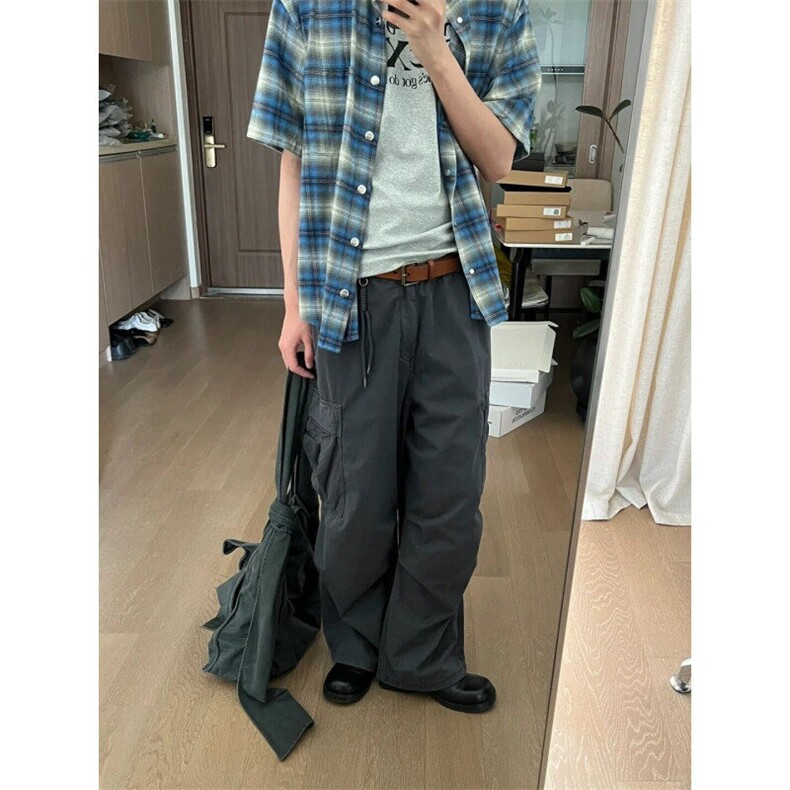 CS02LL-特P35cleanfit蓝色格子衬衫男设计感短袖衬衣,男装T恤,星座1007（原301D）