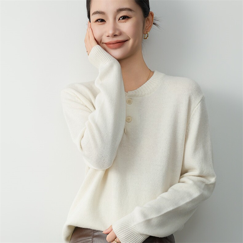 秋冬季羊毛半开襟加厚复古简约优雅羊毛衫，女装羊毛衫，挚尚羊绒