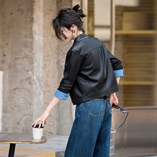 黑色短款皮衣外套2024年春秋新款早秋高级感小个子皮夹克上衣女装，女装皮衣，美拉德工厂直营店