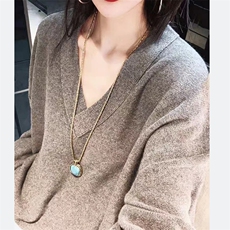 时尚慵懒风宽松显瘦V领羊毛针织衫女春季新款百搭气质长袖上衣，女装羊毛衫，旭驰羊绒