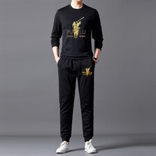 中年圆领卫衣卫裤2023春季新款运动套装男纯色宽松搭配跑步两件套，男装休闲套装，电商B212（原钱塘6029）