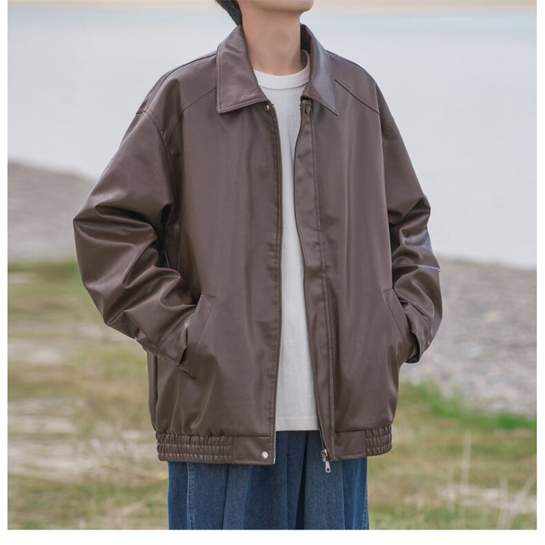 黑色pu皮衣外套痞帅cleanfit机车服夹克美式短款上衣Y1023P68网图,男装夹克,电商B245