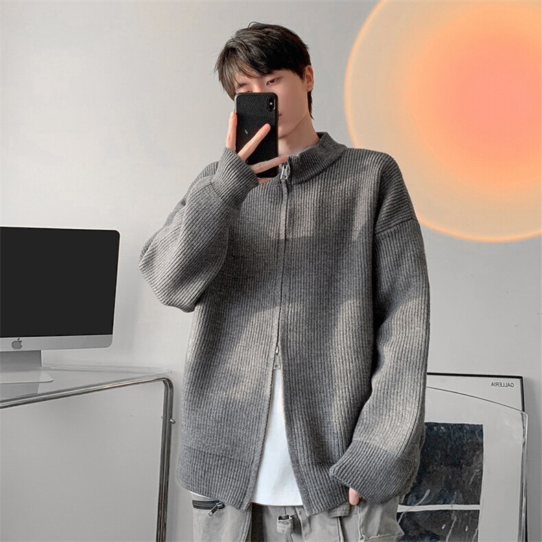 现货620g重磅高品质双拉链立领大码针织毛衣外套MY121-特P40控88，男装针织衫/毛衣，电商A001-1