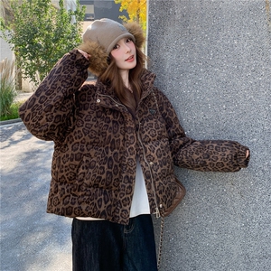 现货！放心推！洋气豹纹羽绒服女2025冬新款女装白鸭绒外套图片