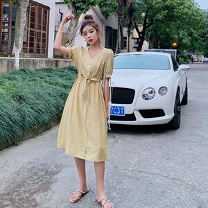 连衣裙时尚潮流中长款2021年夏季短袖优雅气质个性,女装连衣裙,艾艾淮淮