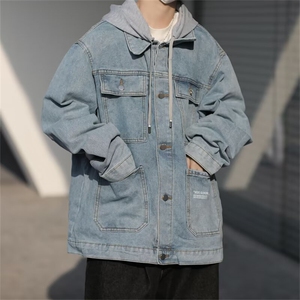 日系古着感纯黑色牛仔棉服男工装棉衣冬季潮牌外套图片