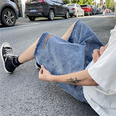 日系复古牛仔短裤男夏季薄款宽松直筒休闲五分裤潮牌运动牛仔中裤，男装牛仔裤，星座1013