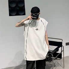 2024新款美式hiphop背心体恤拉链潮坎肩无袖t恤现货T1764-P34，男装T恤，星座512-4