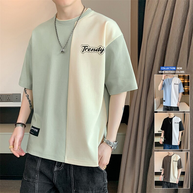 冰氧仿棉短袖店主风夏季休闲百搭撞色拼接男上衣TC3155-P23控48,男装T恤,星座717