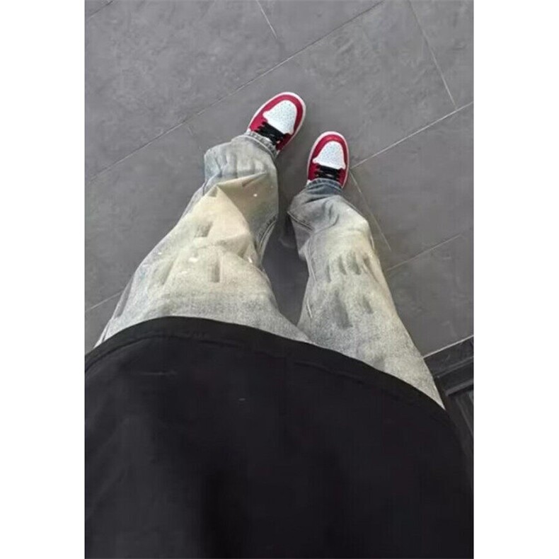 波点扎染高街修身牛仔裤男款痞帅显瘦裤子复古微喇直筒裤NB113,男装牛仔裤,星座1116A（原606A-3）