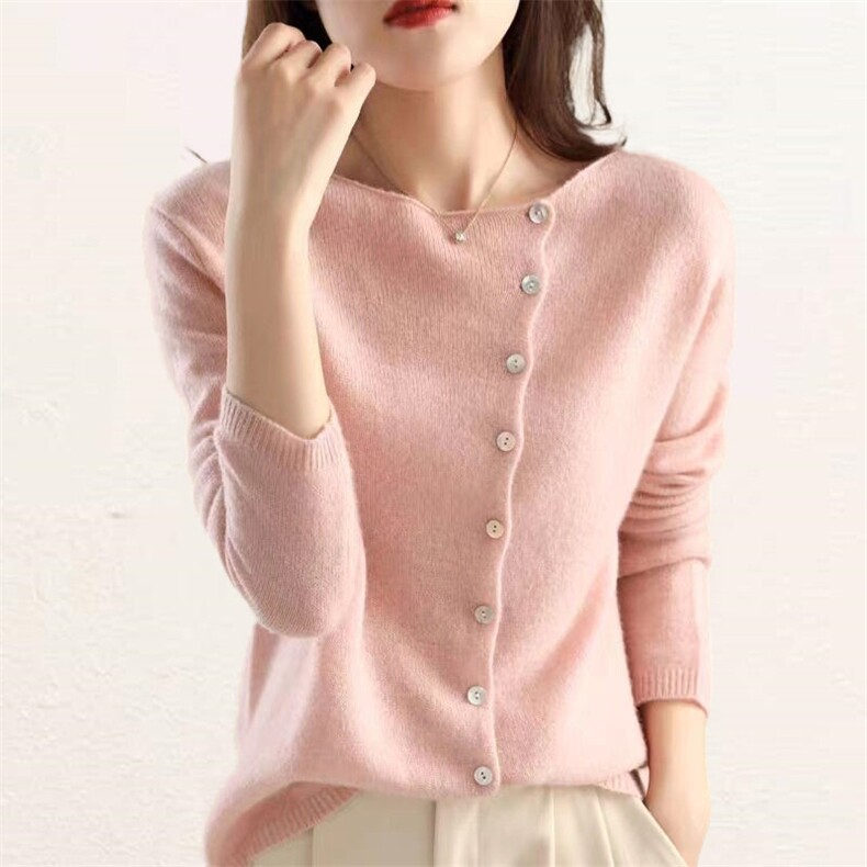 24秋冬新款羊绒开衫女时尚山羊绒春秋新款圆领宽松针织上衣外套女,针织衫/毛衣,云暖羊山羊绒