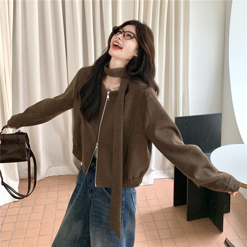 可盐可甜复古圆领外套女2025秋季新款韩版休闲显瘦小个子短款夹克,女装短外套,2C239