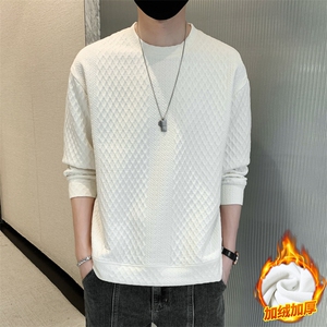 M-8XL 秋季加绒加厚胖子提花圆领卫衣男图片