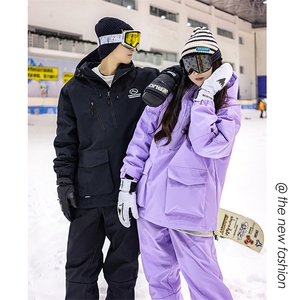 冬季单双板防水登山保暖情侣连帽滑雪服加棉加厚棉服外套M33-P145图片
