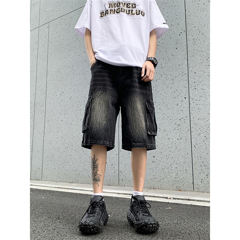 B221美式ins高街小众夏季重工艺工装牛仔短裤LK24177-P60控78,男装牛仔裤,电商B221