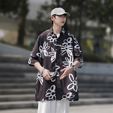 2025夏装花朵印花短袖冰丝衬衫男女潮流衬衣C309P35，男装T恤，电商C323