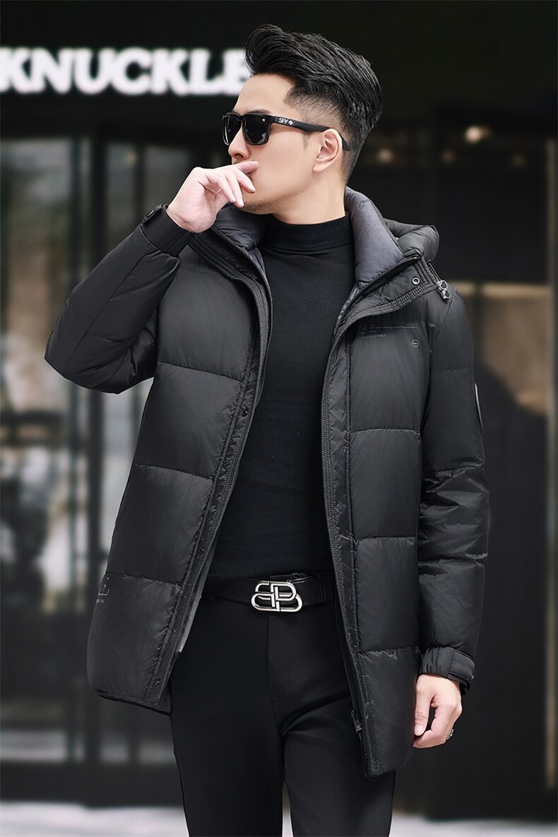 冬季2024加厚羽绒服男高端潮服白鸭绒加厚中长款防寒时尚连帽外套,男装羽绒服,钱塘6003（原4033）