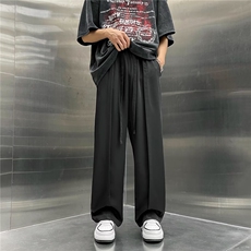 港风春款男休闲裤西裤拼接宽松直筒坠垂感长裤长腰带h229P35，男装休闲裤，星座1013-1