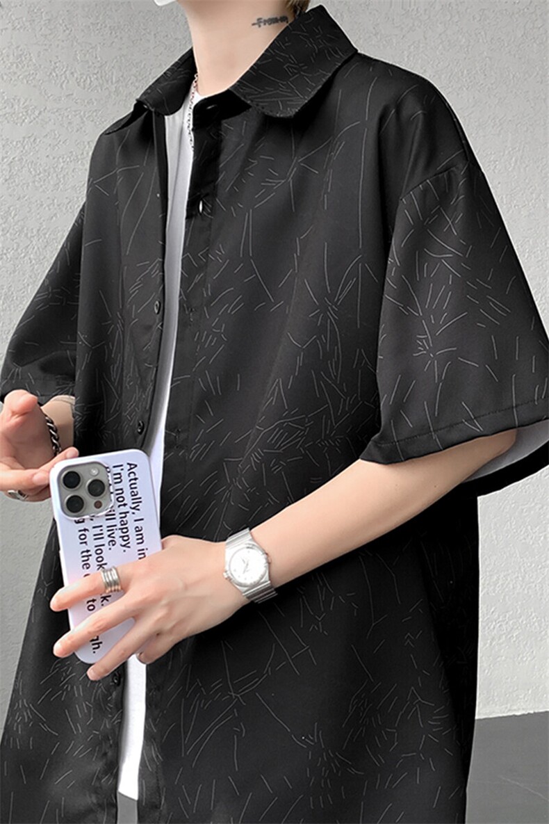 裂纹印花衬衫男短袖夏季宽松寸衫大码痞帅半袖衬衣外套DC28007P38,男装衬衫,电商B312