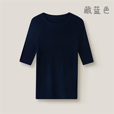 2025年秋季套头半袖圆领时尚百搭通勤简约休闲，女装针织衫/毛衣，万禾羊绒