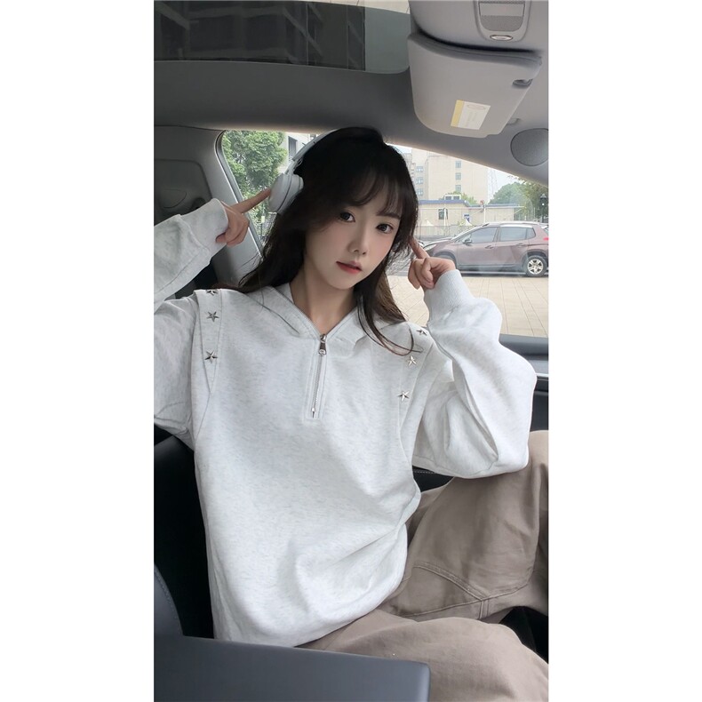 秋冬新款原创设计星星铆钉拉链连帽卫衣常规p75加绒p85,男装卫衣,电商B319