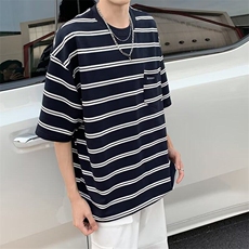 DT66-P35条纹短袖潮牌t恤男2025年夏季宽松休闲上衣港风百搭体恤，男装T恤，星座603-2