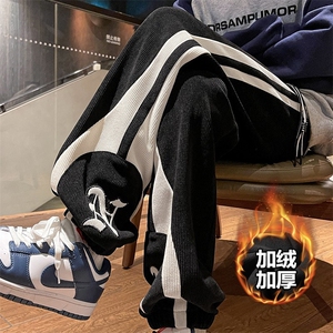 薄款改加绒大码加绒加厚条纹男ins束脚裤K1299J加绒-特P43控78图片
