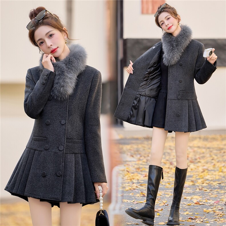 真狐狸毛可脱卸大衣女2025年冬季新款90白鸭绒外套羽绒服连衣裙，女装毛呢外套，众宇琦