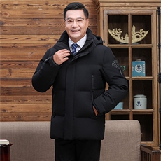 2025年中老年连帽中长款加厚防寒爸爸装白鸭绒羽绒服H27-P195，男装羽绒服，星座1210A