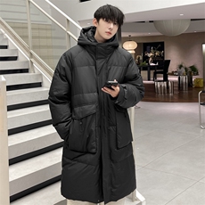 羽绒服男冬季新款港风宽松长款连帽白鸭绒外套YR928-P180(控价208，男装羽绒服，星座214-3