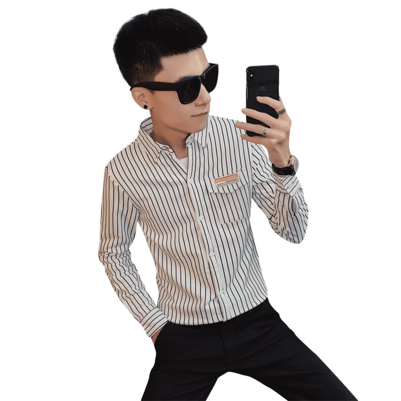 秋季时尚条纹弹力长袖修身衬衫社会小伙潮男衬衣C301B-CS06-P50特,男装衬衫,电商C301B