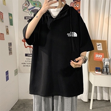 LD54232-P45连帽短袖t恤男大码胖子带帽五分袖中袖，男装T恤，电商A040