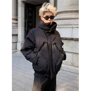 冬季加厚连帽棉服男纯色宽松休闲小众解构保暖面包服外套MF014