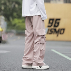 春秋季垂感裤子男女款抽绳工装裤美式复古直筒阔腿长裤K0798-P36，男装休闲裤，星座308B-1