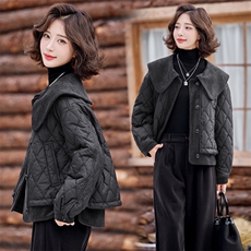 【24冬季新品】时尚大翻领减龄棉服外套女~短款棉衣外套女，女装棉衣/棉服，慕依路