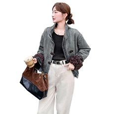 （新款现货）2025冬时尚羊羔毛大翻领牛仔夹棉外套（毛领可脱卸），女装牛仔外套，印象茜