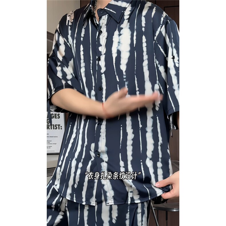 短袖衬衫男+短裤男潮流休闲套装男M-5XL大码TZ78719P50控98模特图图片