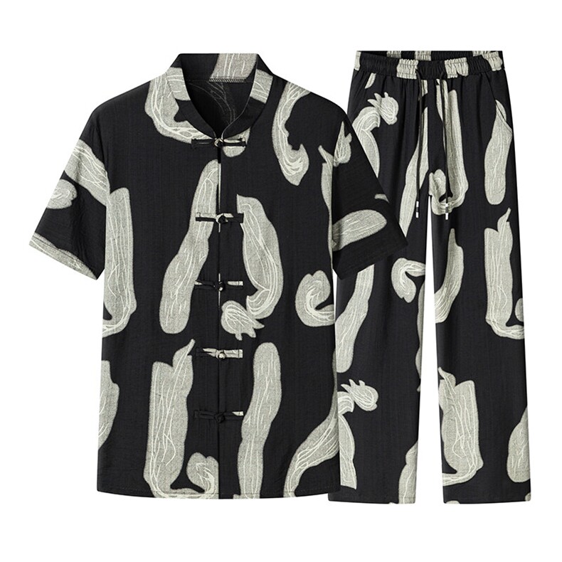 男士夏季风汉服棉麻透气舒适复古开衫唐装两件套HO6929-P65,男装民族服装,星座1105-3