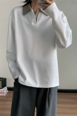 千鸟格翻领内搭秋装长袖t恤潮男装polo衫老钱风卫衣外套S503特28，男装Polo衫，电商A233-1