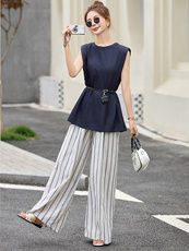 职业气质通勤套装女2025年夏季新款无袖衬衫阔腿裤两件套，女装套装/套裙，韩然一族