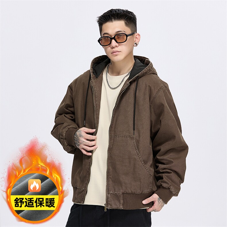 美式复古做旧加绒加厚外套宽松连帽夹克A436-978-P125168,男装夹克,电商A436
