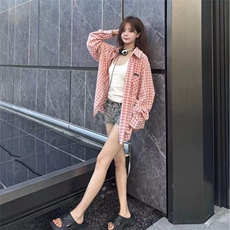 TC637-P45粉色格子衬衫外套薄款女春秋2026新款宽松慵懒衬衣，女装衬衫，星座617A-2