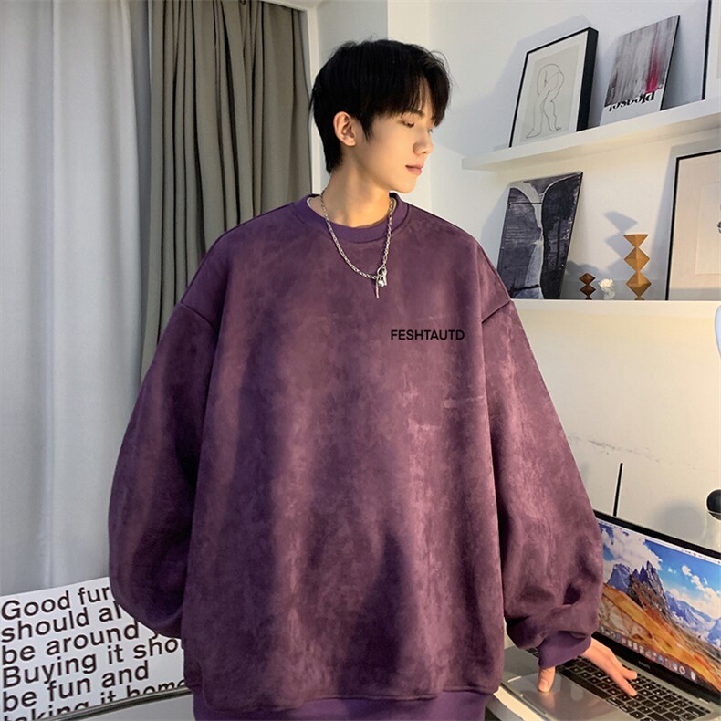 抖音品质秋季新款字母印花麂皮绒面料圆领卫衣JK23352特批36控59，男装卫衣，星座605(原A050)