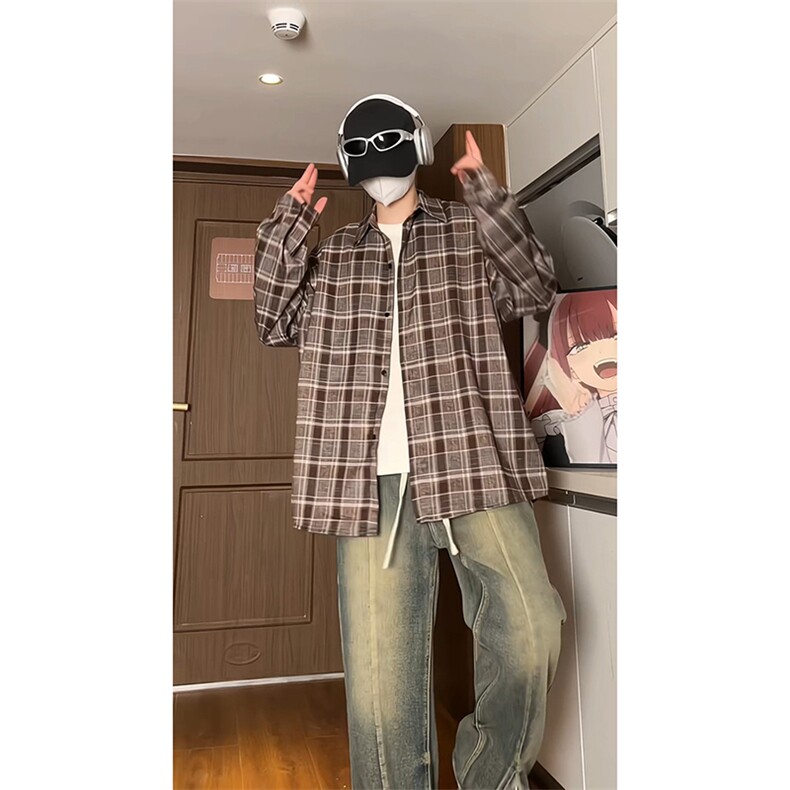 已出货宽松格子长袖衬衫男KD629-P30,男装衬衫,电商D312-1