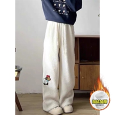 冬季美式刺绣羊羔毛棉裤男女情侣加绒加厚保暖宽松休闲阔腿长裤子，男装棉衣，电商A443