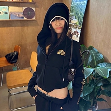 W10641-P50网图现货华棉复合短款连帽宽松卫衣，男装卫衣，星座1608