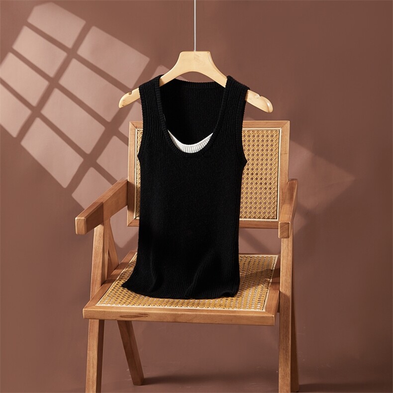 秋冬新款圆领罗纹针织打底背心女修身显瘦内搭衫，女装背心吊带，朵沐纯羊绒