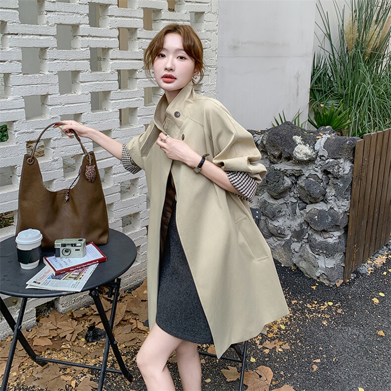 2025秋款现货可变领翻袖撞色收腰风衣2C090-1271-P155-K228,女装风衣,2C090