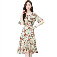 2021新款女气质显瘦法式高腰V领复古仙碎花松紧腰连衣裙送腰带，女装连衣裙，丽美静依