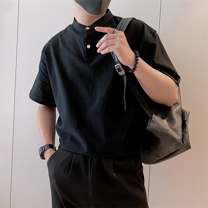 8961/P58控88夏季社会小伙亨利领伯爵百搭休闲短袖T恤男黑首4,男装T恤,星座305B